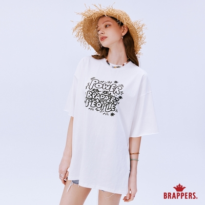 BRAPPERS 女款 塗鴉印花寬鬆圓領T-米白