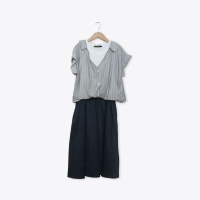 【MASTINA】假兩件休閒洋裝 藍(魅力商品)