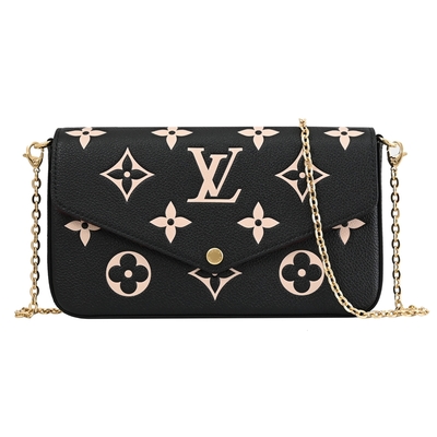 LOUIS VUITTON路易威登 LV M82479 Félicie Pochette 經典壓花小牛皮WOC翻蓋斜背鍊包/小提包(黑色)