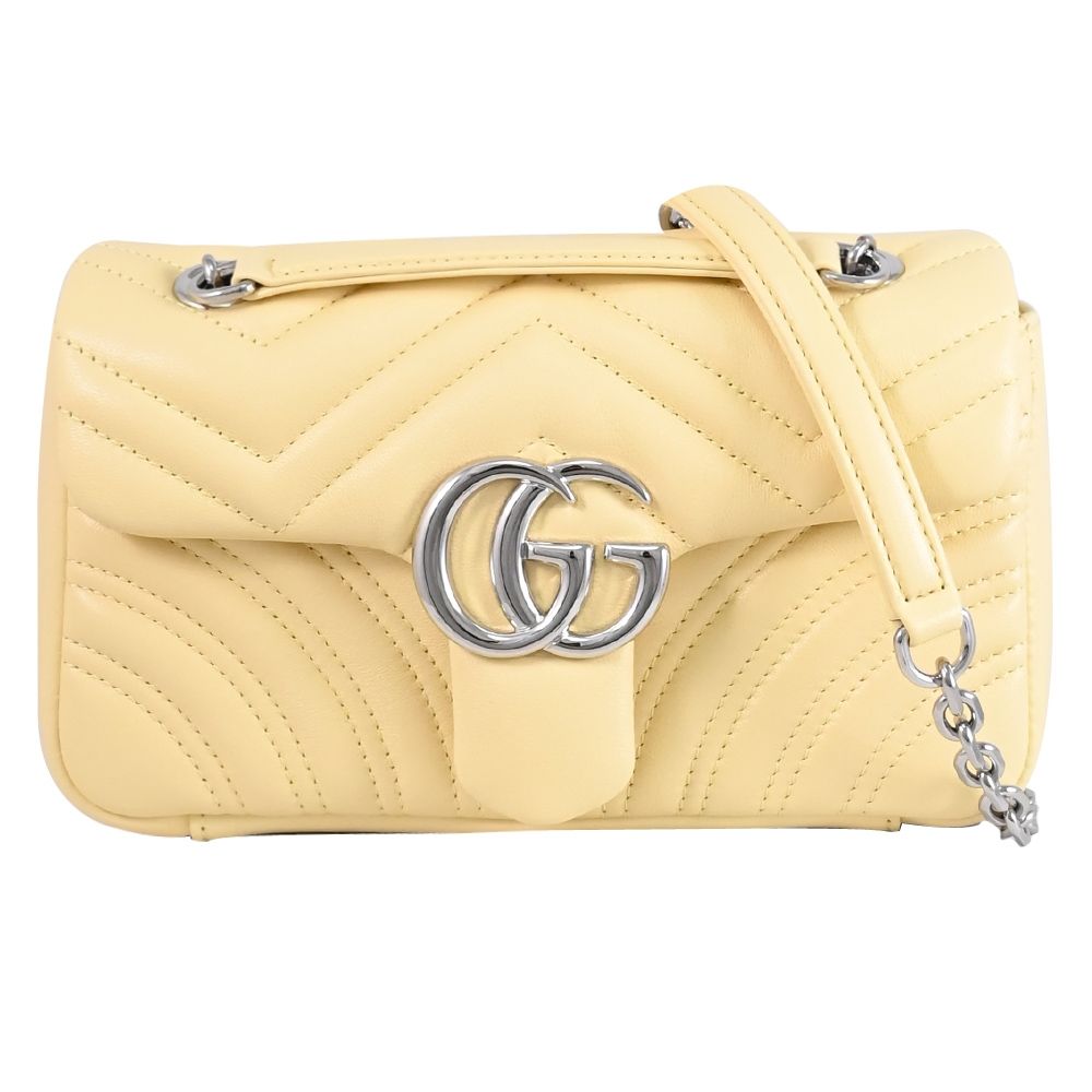 GUCCI GG Marmont 金屬雙G LOGO絎縫造型兩用包/鍊包(鵝黃)
