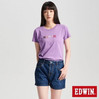 EDWIN 女裝 圓點刺繡印花短袖T恤-灰紫色