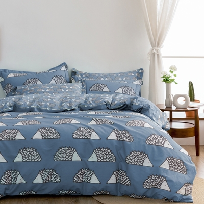 SCION寢具 刺蝟 灰藍 精梳棉 雙人 加大 四件式 床包組