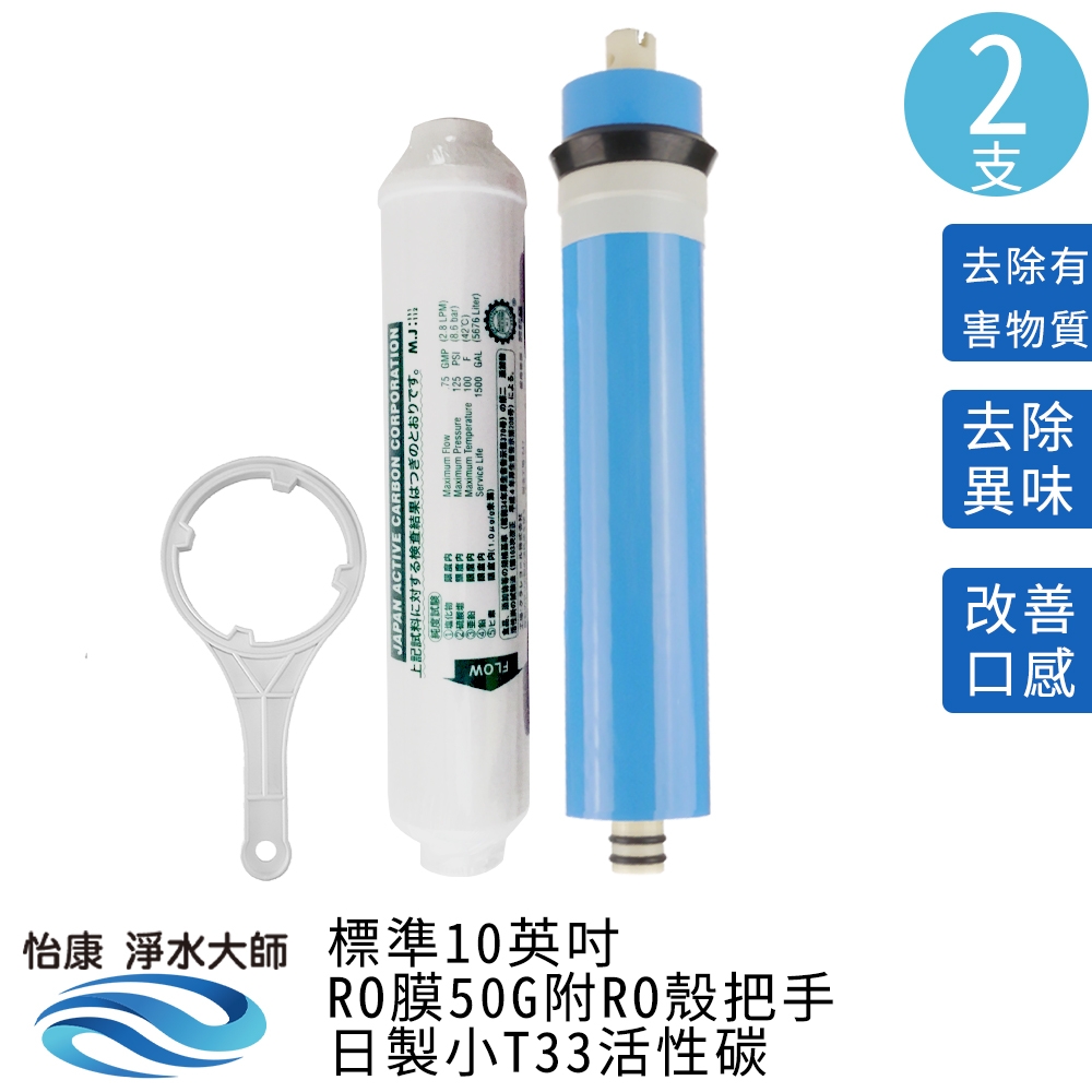怡康 50G RO膜 日本製小T33活性碳濾心 附RO殼把手