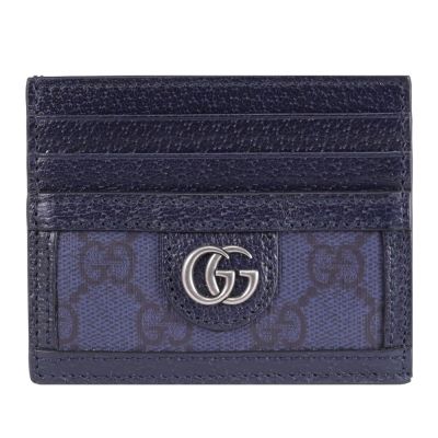 GUCCI Ophidia GG Supreme 金屬LOGO印花簡易式卡夾(深藍)