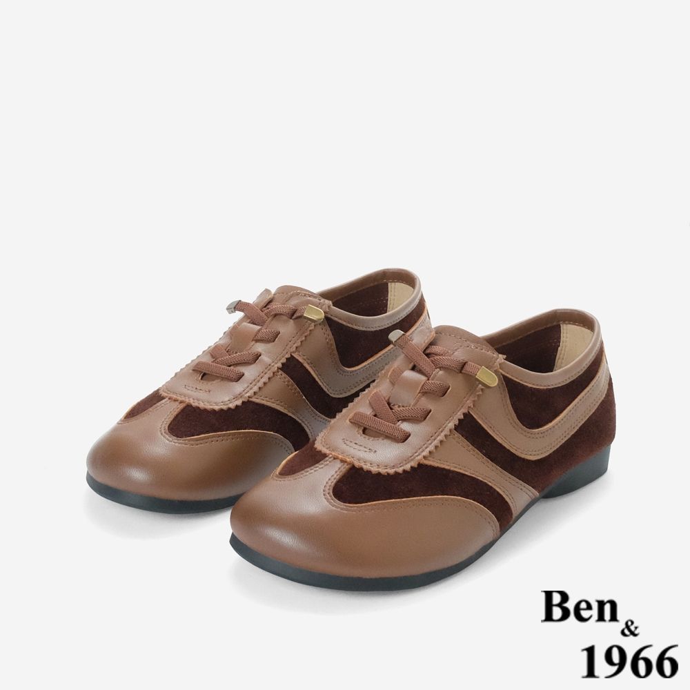 Ben&1966高級頭層羊皮流行時尚大圓頭休閒鞋-咖啡(258081)