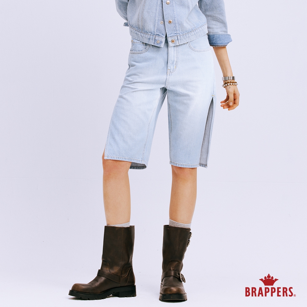 BRAPPERS 女款 Boy friend系列-中腰全棉五分褲-淺藍
