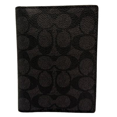 COACH 經典C LOGO拉鍊零錢袋證件夾/護照夾(黑灰)