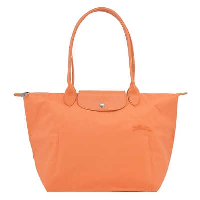 LONGCHAMP LE PLIAGE GREEN系列刺繡長把再生尼龍摺疊水餃包(大/橙)