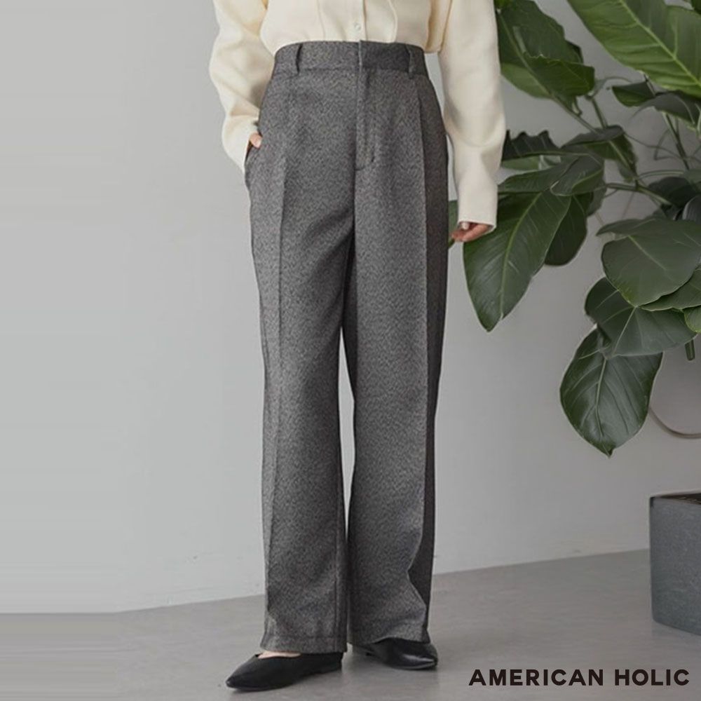AMERICAN HOLIC 中壓線設計後鬆緊腰粗毛呢長褲