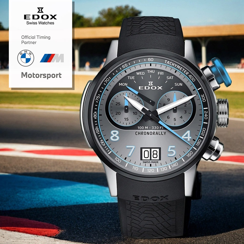 EDOX 140周年 BMW 摩托車紀念錶 鈦金屬大日期計時手錶 開學換新季 送禮推薦 E38003.TINBU.GNBU