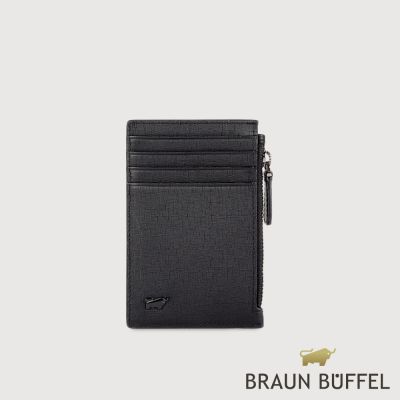 【BRAUN BUFFEL 德國小金牛】台灣總代理 維克多-E 拉鍊零錢袋卡夾-黑色/BF570-154-BK
