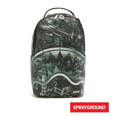 SPRAYGROUND-科技機械鋸齒鯊大容量後背包-黑色