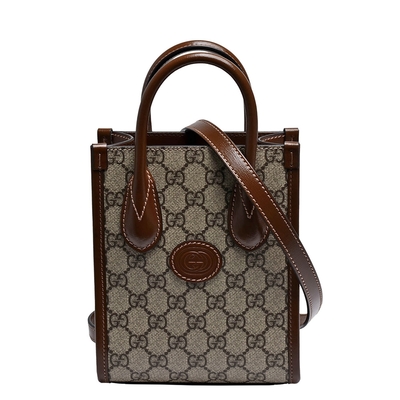 GUCCI 古馳 經典Interlocking G Supreme帆布手提/斜背包(烏木色)