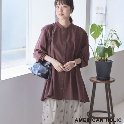〔AMERICAN HOLIC〕收褶A字剪裁圓領落肩襯衫