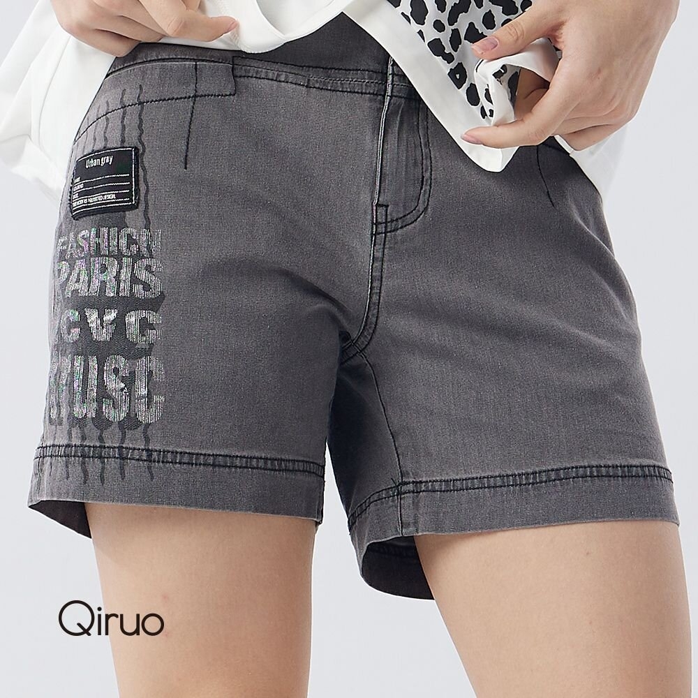 【Qiruo 奇若】春夏專櫃灰黑牛仔短褲3057C 休閒短褲