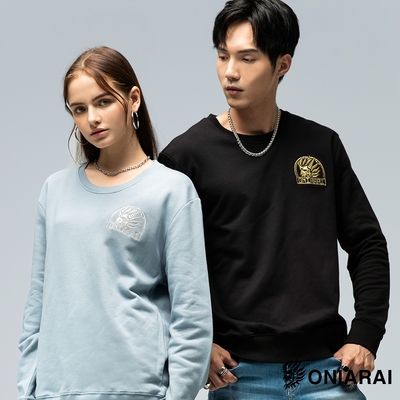 鬼洗 BLUE WAY –男女款 刺繡側鬼LOGO大學長TEE(灰藍)/網路獨家