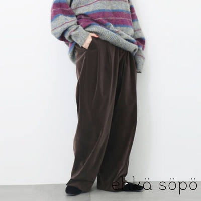 ehka sopo 光澤感絨面打摺剪裁寬褲