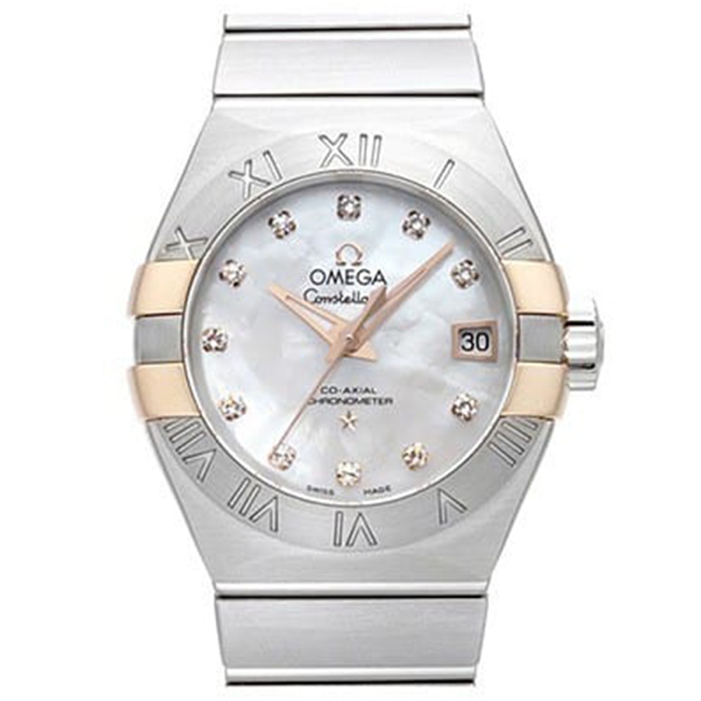 OMEGA 歐米茄 星座系列 同軸擒縱珍珠貝母18k玫瑰金鍊帶款(123.20.27.20.55.004)x27mm