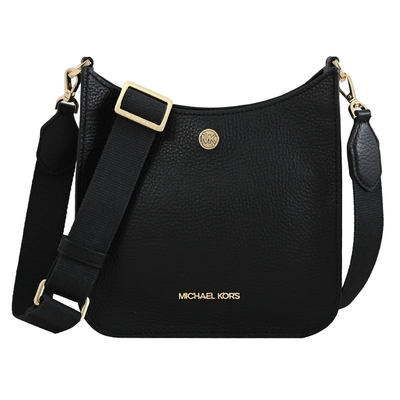 MICHAEL KORS BRILEY金屬LOGO寬背帶斜背小包(黑)