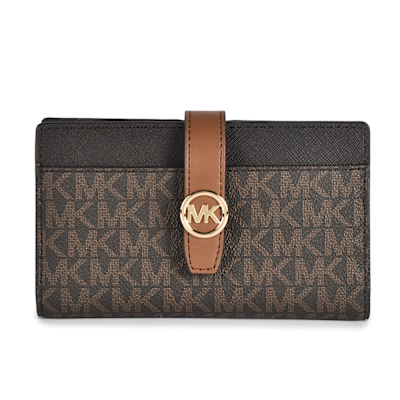MICHAEL KORS MK圓標LOGO薄型壓釦卡片零錢包-咖啡色