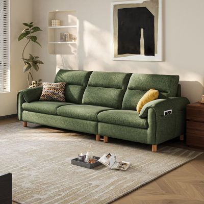 林氏木業北歐簡約綿綿大三人布沙發2.56MBS183摩爾綠-(H014403609)