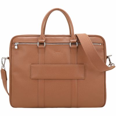 LONGCHAMP Le Foulonne S 小型 荔紋牛皮手提/肩背公事包(焦糖棕)