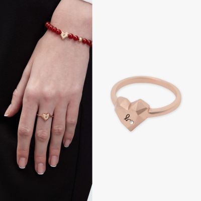agnes b. bijoux 女款 925純銀 雕刻心形戒指 玫瑰金