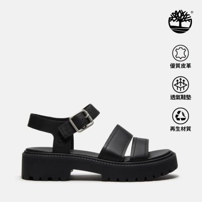 Timberland官方旗艦 女款黑色Stone Street厚底後帶式涼鞋|A2EJMW02