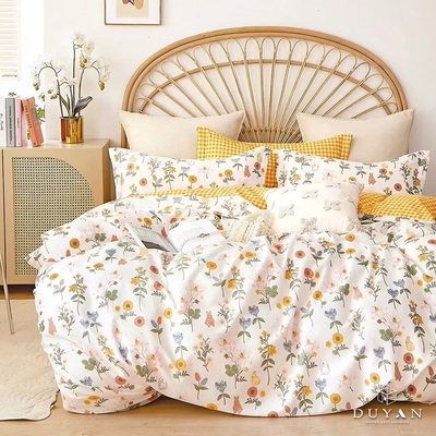 【DUYAN 竹漾】舒柔棉雙人加大床包三件組 / 日葵小兔 臺灣製