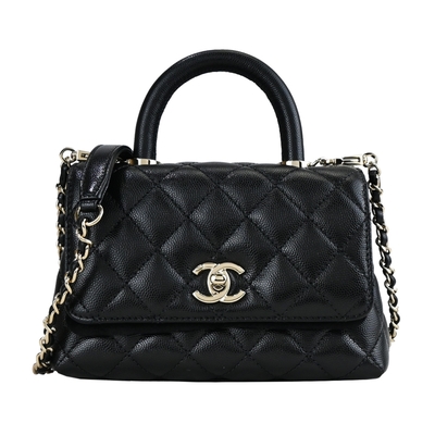 CHANEL香奈兒 CHANEL Mini Coco Handle 經典菱格紋小牛皮兩用包(黑色)