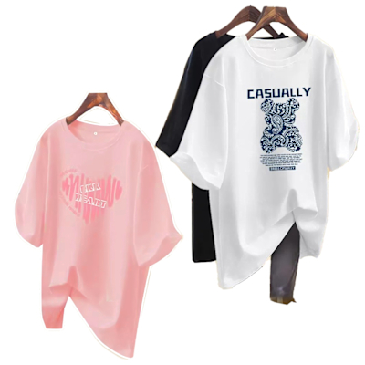 初色  休閒寬鬆透氣大碼卡通印花圓領短袖T恤女上衣-共10款任選-32843(M-3XL可選)