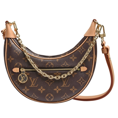 LV Louis Vuitton路易威登 M81098經典LOOP系列Monogram帆布手提/斜背彎月包