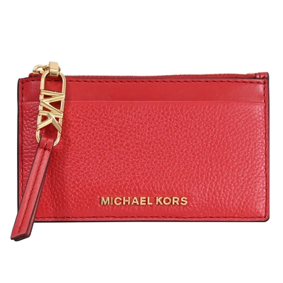 MICHAEL KORS EMPIRE 金屬LOGO拉鍊5卡卡片零錢包(紅)