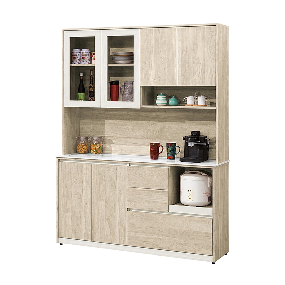 Boden-羅菲5尺岩板收納高餐櫃/碗盤置物櫃/拉盤電器櫃(上座+下座)-150x40x197cm | 廚房櫃/餐櫃寬30~89cm |  Yahoo購物中心