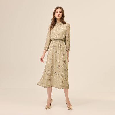 ILEY伊蕾 古典荷葉領精緻雪紡長洋裝(杏；M-XL)