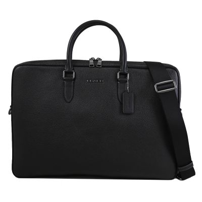 COACH 金屬浮雕LOGO荔紋皮革兩用公事包(黑)