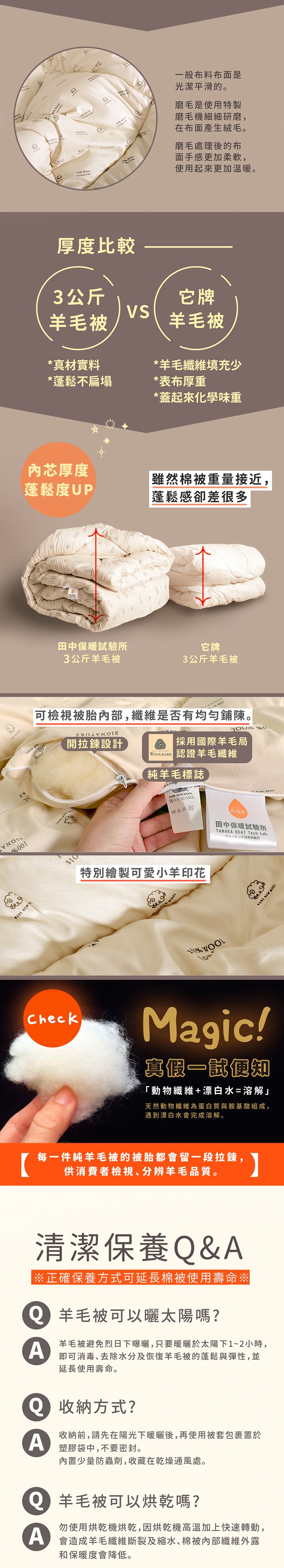 田中保暖試驗所3kg 100%紐西蘭純新羊毛被雙人6x7尺保暖恆溫舒適附羊毛