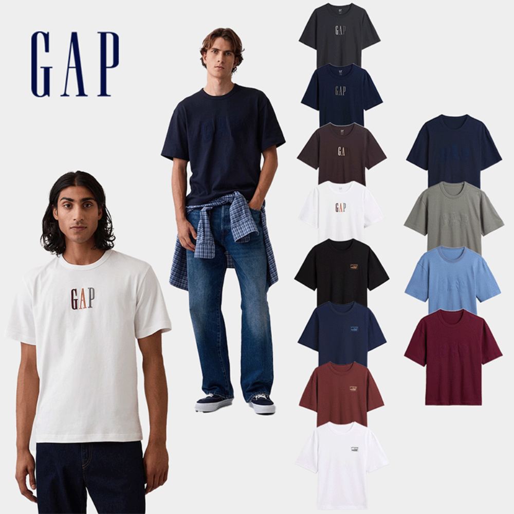 【GAP】成人裝 Gap  Logo/Pioneer圖案T恤 多款規格任選 短袖T恤 (911578 & 907341 & 907342) (重磅寬鬆Gap Logo短版T恤-海軍藍)