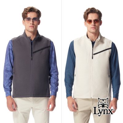 【Lynx Golf】男款防風保暖防潑水剪接後背羅紋立領壓紋背心(二色)