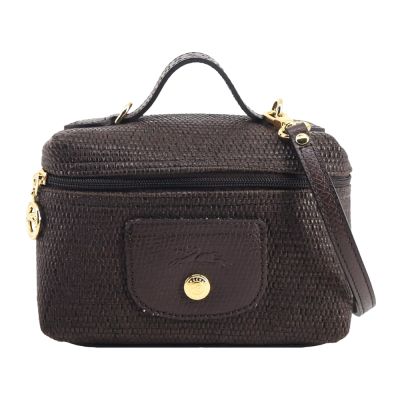 LONGCHAMP LE PANIER PLIAGE系列編織化妝/斜背包(迷你/摩卡)