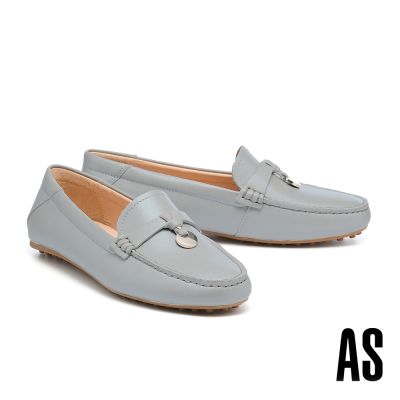 低跟鞋 AS 復古知性金屬吊牌全真皮樂福低跟鞋－銀