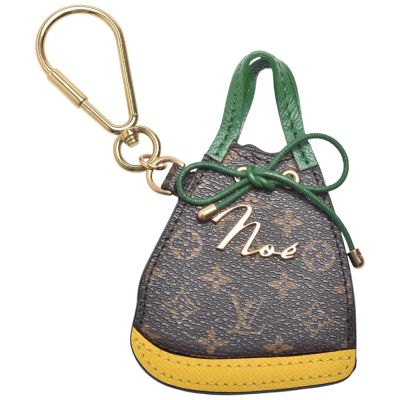 LOUIS VUITTON路易威登 LV M66182 經典Monogram 帆布塗層購物包造型鑰匙圈/吊飾(咖啡/綠黃)