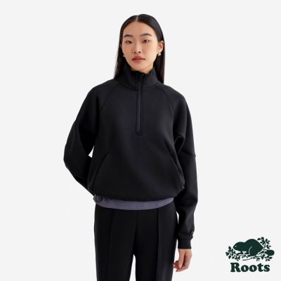 Roots女裝- ROAM HALF ZIP 上衣-黑色