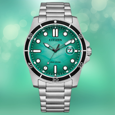 CITIZEN星辰錶 Gents AW1816-89L 光動能都會時尚不鏽鋼腕錶 湖水綠 41.5mm