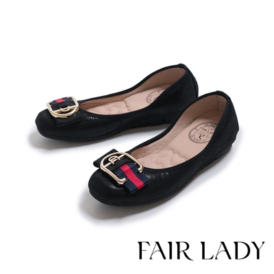 FAIR LADY 我的旅行日記 都會時尚方頭增高平底娃娃鞋 黑 (502089)