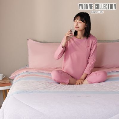 YVONNE 以旺傢飾 【膠原美膚】甜夢條紋 雙人四季被-純淨粉