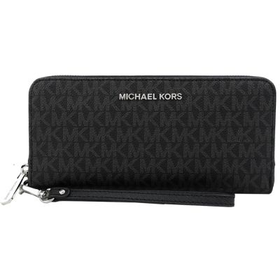 MICHAEL KORS JET SET PVC滿版手掛式拉鍊長夾-黑灰
