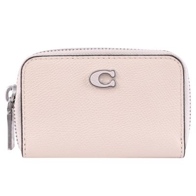 COACH 經典LOGO荔枝紋皮革ㄇ字拉鍊零錢包(米白)