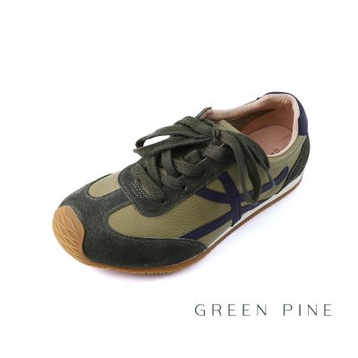 GREEN PINE異材質牛皮平底德訓休閒鞋綠X藍(00332291)