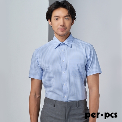 per-pcs 英式氣息藍格短袖襯衫 藍(723457)